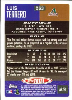 2002 Topps Total #263 Luis Terrero Back