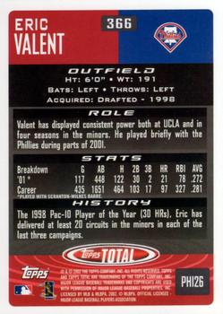 2002 Topps Total #366 Eric Valent Back