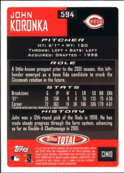 2002 Topps Total #594 John Koronka Back