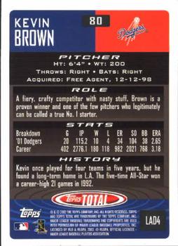 2002 Topps Total #80 Kevin Brown Back