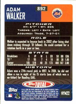 2002 Topps Total #892 Adam Walker Back