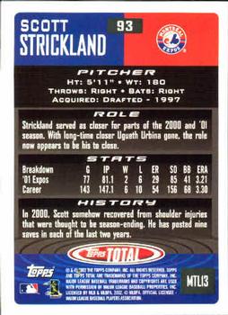 2002 Topps Total #93 Scott Strickland Back