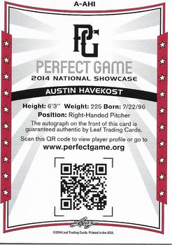 2014 Leaf Perfect Game - Autographs Black #A-AH1 Austin Havekost Back