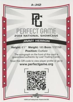 2014 Leaf Perfect Game - Autographs Black #A-JH2 Jimmy Herron Back