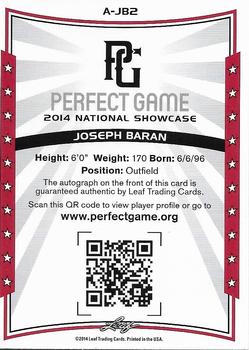 2014 Leaf Perfect Game - Autographs Black #A-JB2 Joseph Baran Back