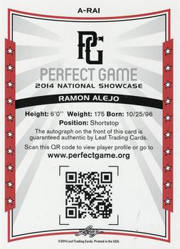 2014 Leaf Perfect Game - Autographs Gold #A-RA1 Ramon Alejo Back