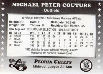 1992 Midwest League All-Stars #NNO Mike Couture Back