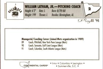 1991 Play II Columbia Mets #2 Bill Latham Back