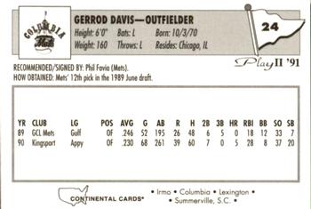 1991 Play II Columbia Mets #24 Jay Davis Back