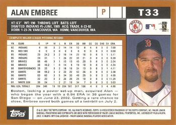 2002 Topps Traded & Rookies #T33 Alan Embree Back