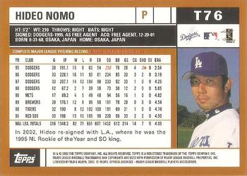 2002 Topps Traded & Rookies #T76 Hideo Nomo Back