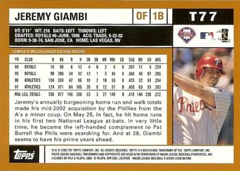 2002 Topps Traded & Rookies #T77 Jeremy Giambi Back