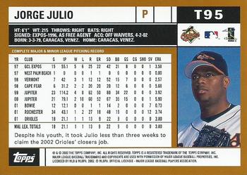 2002 Topps Traded & Rookies #T95 Jorge Julio Back