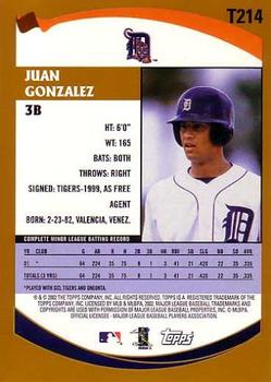 2002 Topps Traded & Rookies #T214 Juan Gonzalez Back