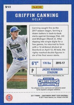 2017 Panini Contenders Draft Picks #41 Griffin Canning Back