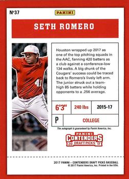 2017 Panini Contenders Draft Picks #37 Seth Romero Back