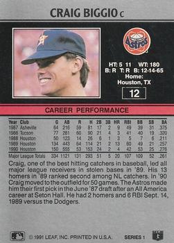 1991 Leaf #12 Craig Biggio Back