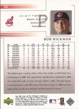 2002 Upper Deck #120 Bob Wickman Back