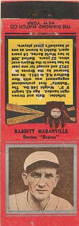 1934 Diamond Matchbooks (U1) #NNO Rabbit Maranville Front