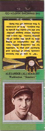 1934 Diamond Matchbooks (U1) #NNO Alexander (Al) Schacht Front
