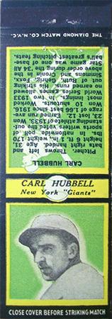 1935 Diamond Matchbooks (U2) #NNO Carl Hubbell Front