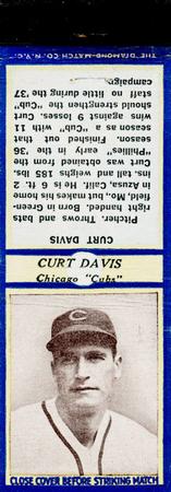 1937 Diamond Matchbooks (U3-2) #NNO Curt Davis Front