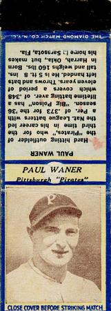 1937 Diamond Matchbooks (U3-2) #NNO Paul Waner Front