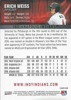 2017 Choice Indianapolis Indians #26 Erich Weiss Back