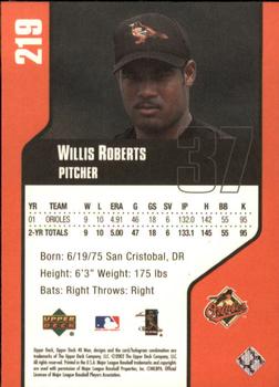 2002 Upper Deck 40-Man #219 Willis Roberts Back