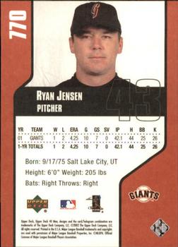 2002 Upper Deck 40-Man #770 Ryan Jensen Back