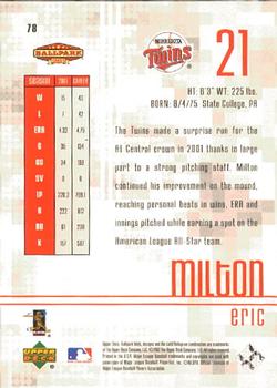 2002 Upper Deck Ballpark Idols #78 Eric Milton Back