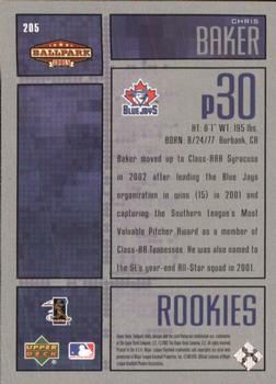 2002 Upper Deck Ballpark Idols #205 Chris Baker Back