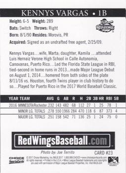 2017 Choice Rochester Red Wings #23 Kennys Vargas Back