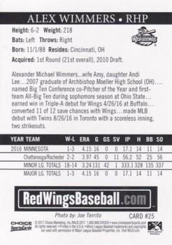 2017 Choice Rochester Red Wings #25 Alex Wimmers Back