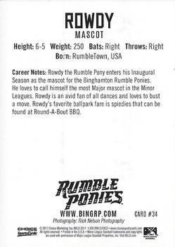 2017 Choice Binghamton Rumble Ponies #34 Rowdy Back