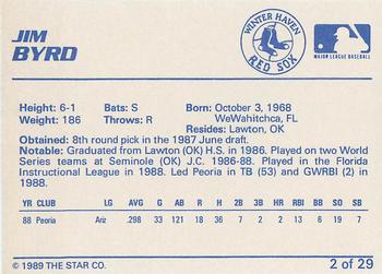 1989 Star Winter Haven Red Sox - Platinum #2 Jim Byrd Back