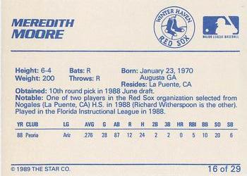 1989 Star Winter Haven Red Sox - Platinum #16 Meredith Moore Back