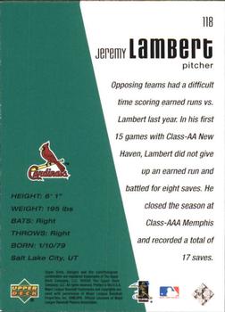 2002 Upper Deck Diamond Connection #118 Jeremy Lambert Back