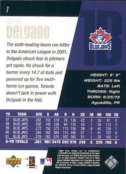 2002 Upper Deck Diamond Connection #7 Carlos Delgado Back