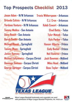 2013 Grandstand Texas League Top Prospects #NNO Texas League Logo Back