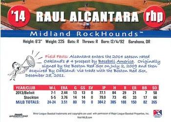 2014 Grandstand Texas League Top Prospects #NNO Raul Alcantara Back