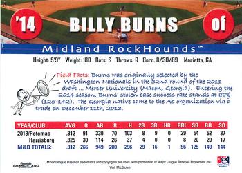 2014 Grandstand Texas League Top Prospects #NNO Billy Burns Back