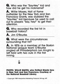 1990 Interpretive Marketing Baseball Wit - Unnumbered #NNO Willie Mays Back