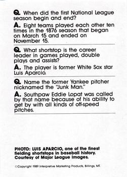 1990 Interpretive Marketing Baseball Wit - Unnumbered #NNO Luis Aparicio Back