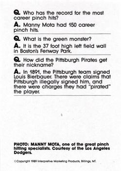 1990 Interpretive Marketing Baseball Wit - Unnumbered #NNO Manny Mota Back