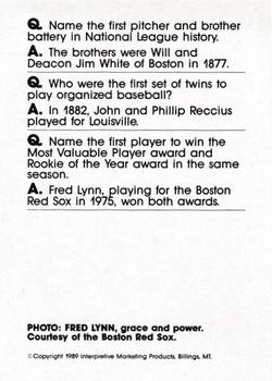 1990 Interpretive Marketing Baseball Wit - Unnumbered #NNO Fred Lynn Back