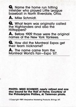 1990 Interpretive Marketing Baseball Wit - Unnumbered #NNO Mike Schmidt Back