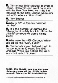 1990 Interpretive Marketing Baseball Wit - Unnumbered #NNO Tom Seaver Back