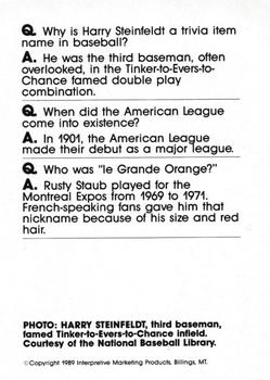 1990 Interpretive Marketing Baseball Wit - Unnumbered #NNO Harry Steinfeldt Back