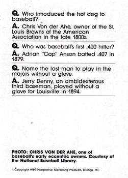 1990 Interpretive Marketing Baseball Wit - Unnumbered #NNO Chris von der Ahe Back